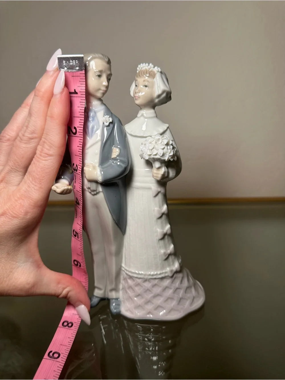 Beautiful Lladro Porcelain Bride and Groom Figurine in White and Light Blue